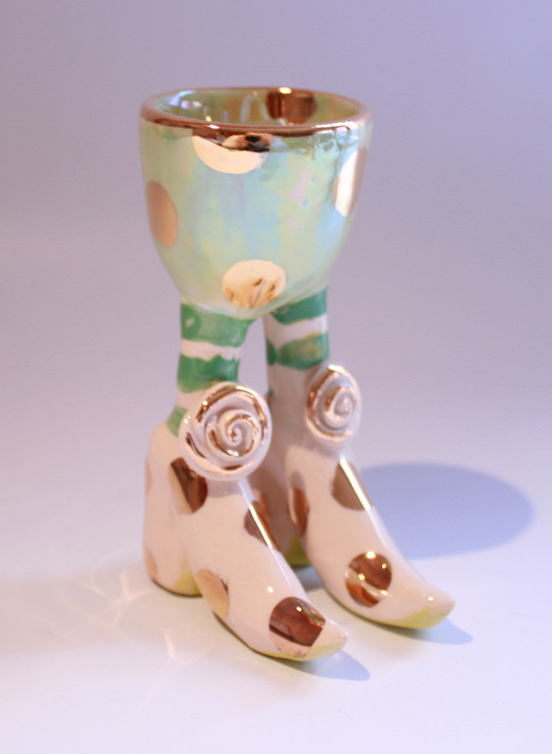 Egg Cup with Pale Green and Gold Dots - MaryRoseYoung