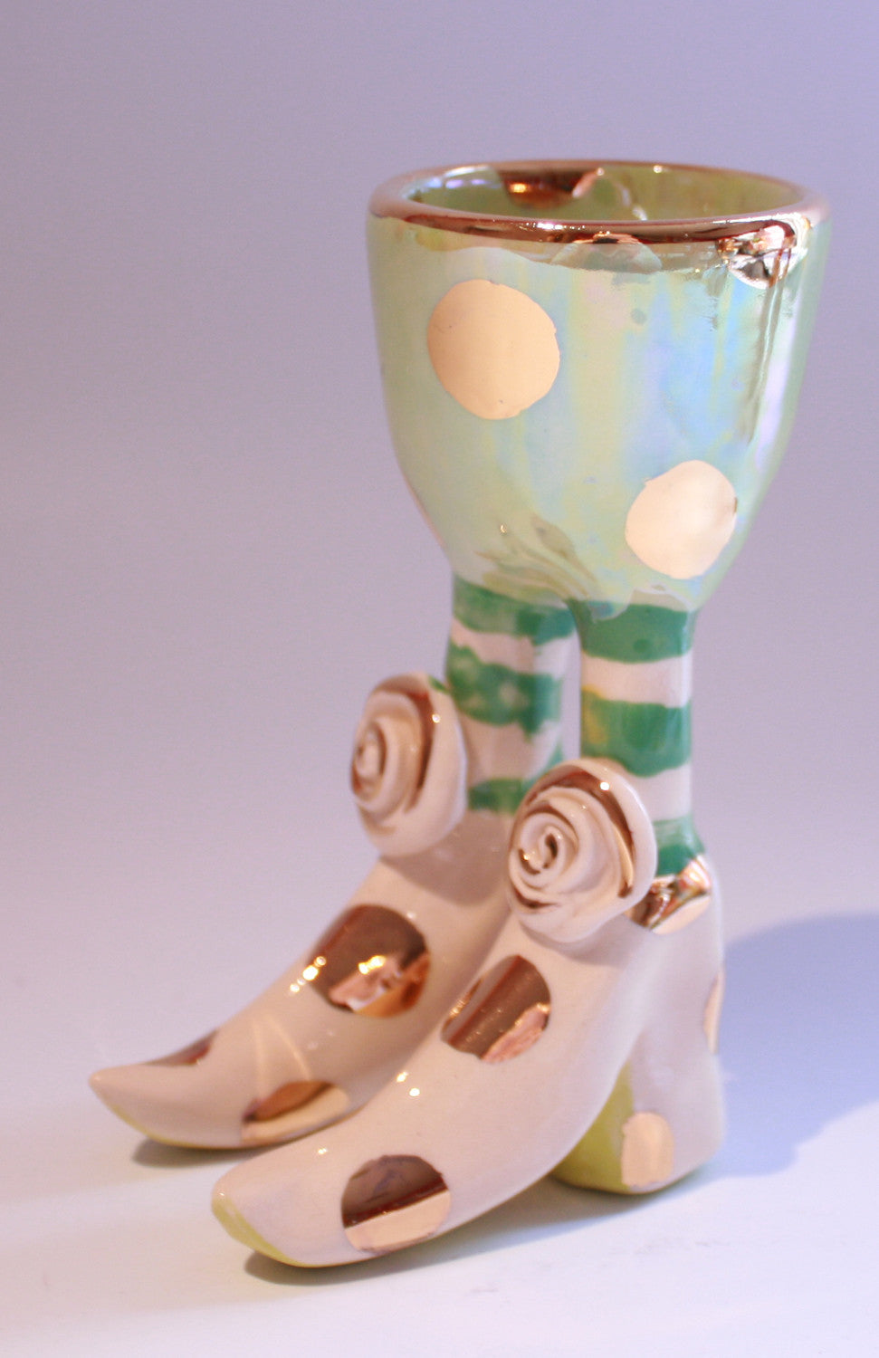 Egg Cup with Pale Green and Gold Dots - MaryRoseYoung
