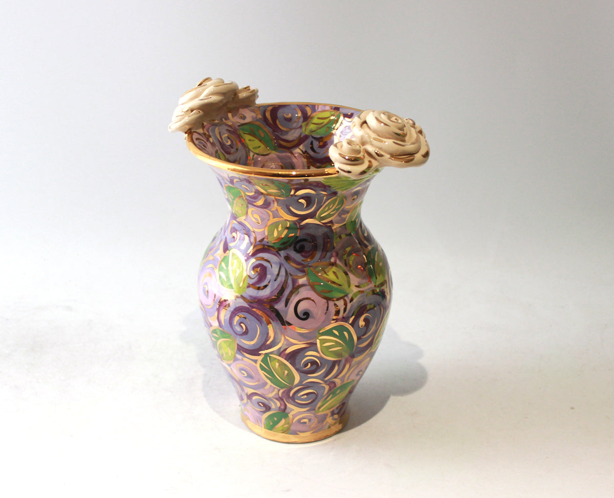 Medium Rose Edged Vase in Purple Rosebush