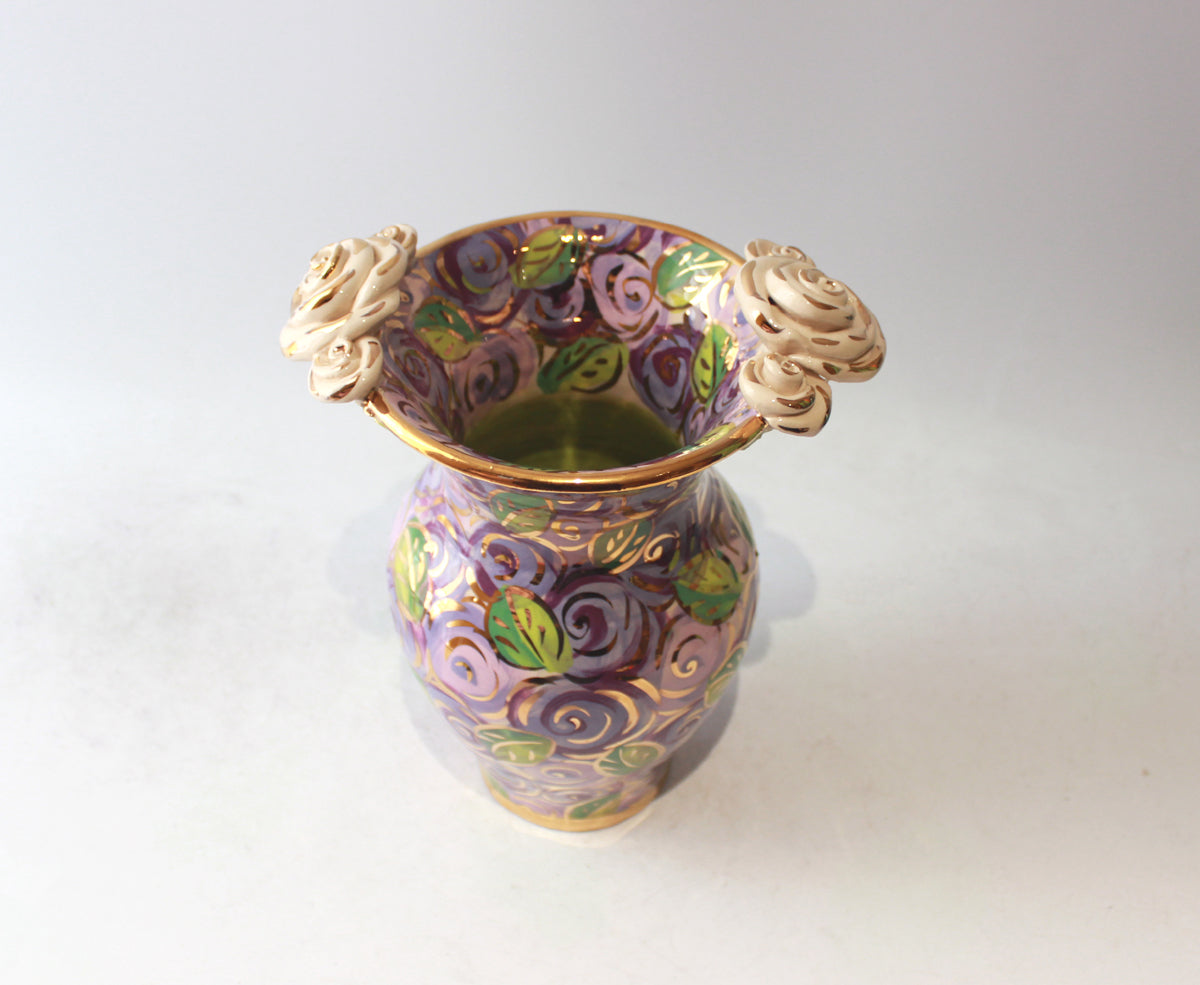 Medium Rose Edged Vase in Purple Rosebush