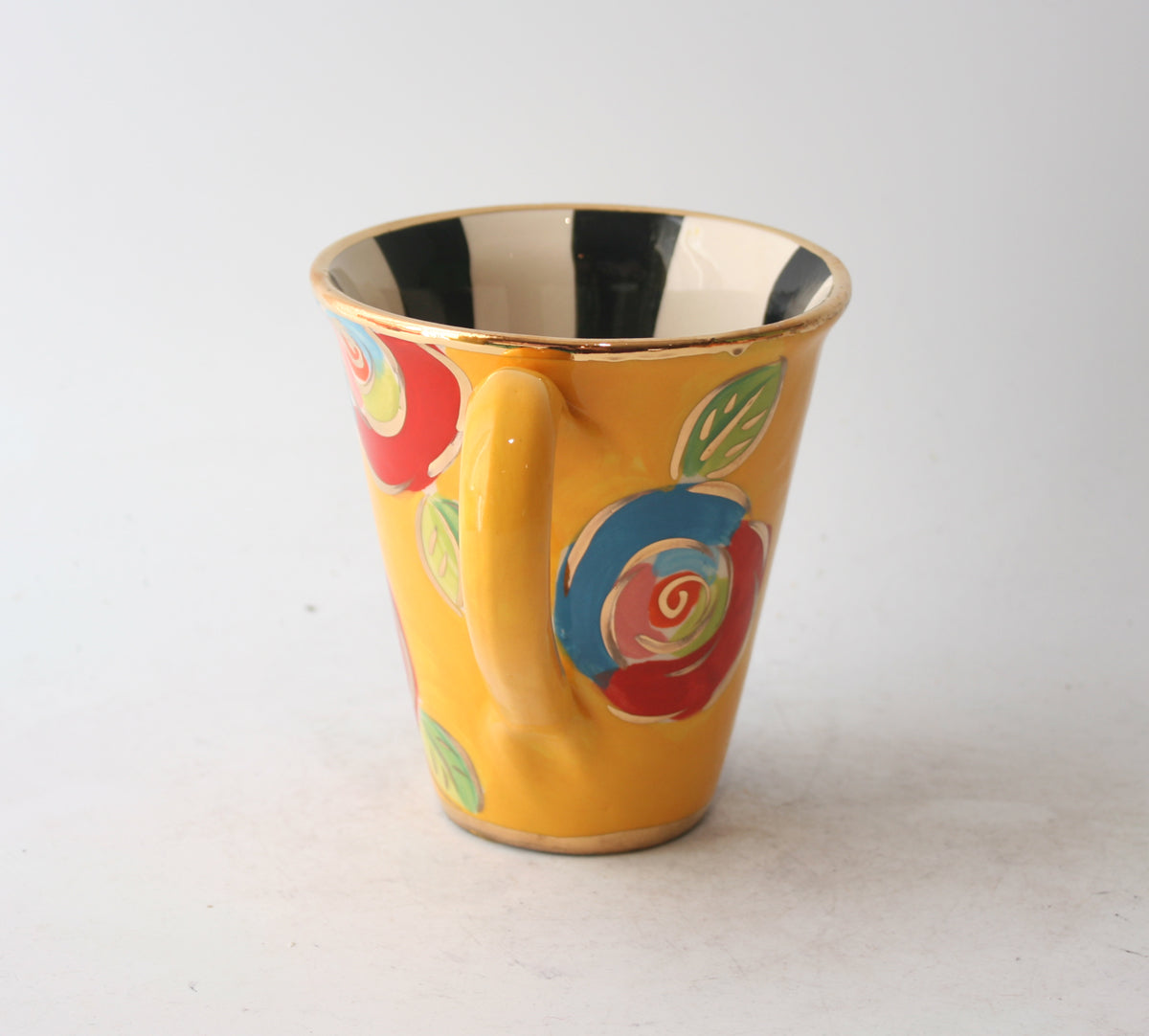 New Shape Large Mug in New Rose Yellow with Black and White Stripes