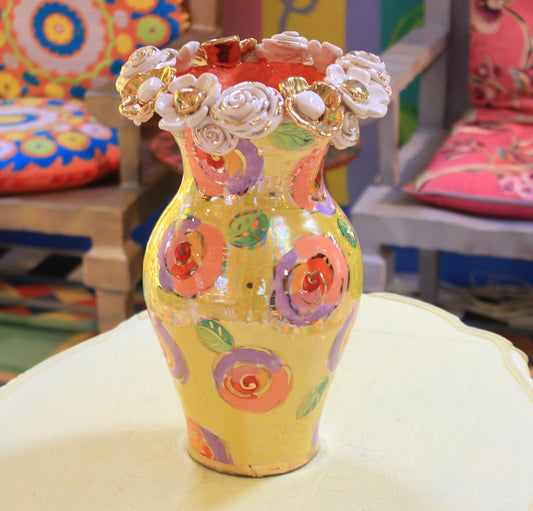Large Multiflower Encrusted Vase Gold New Rose Yellow - MaryRoseYoung