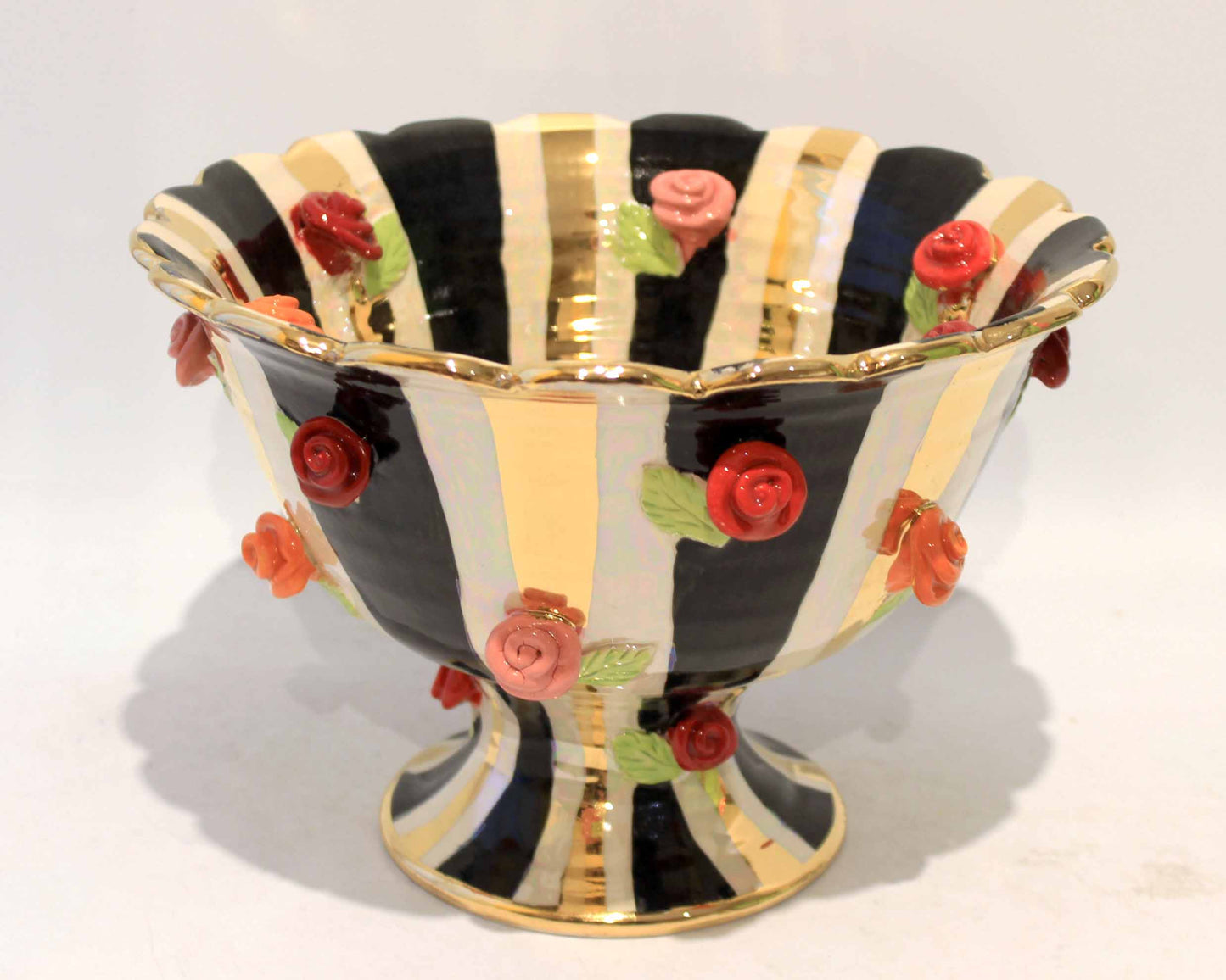 Rose Studded Punch Bowl Black White and Gold