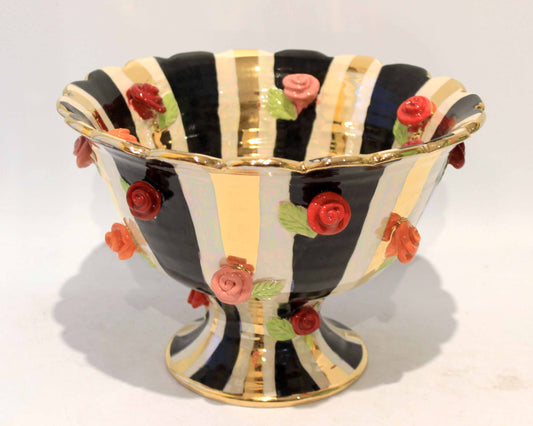 Rose Studded Punch Bowl Black White and Gold