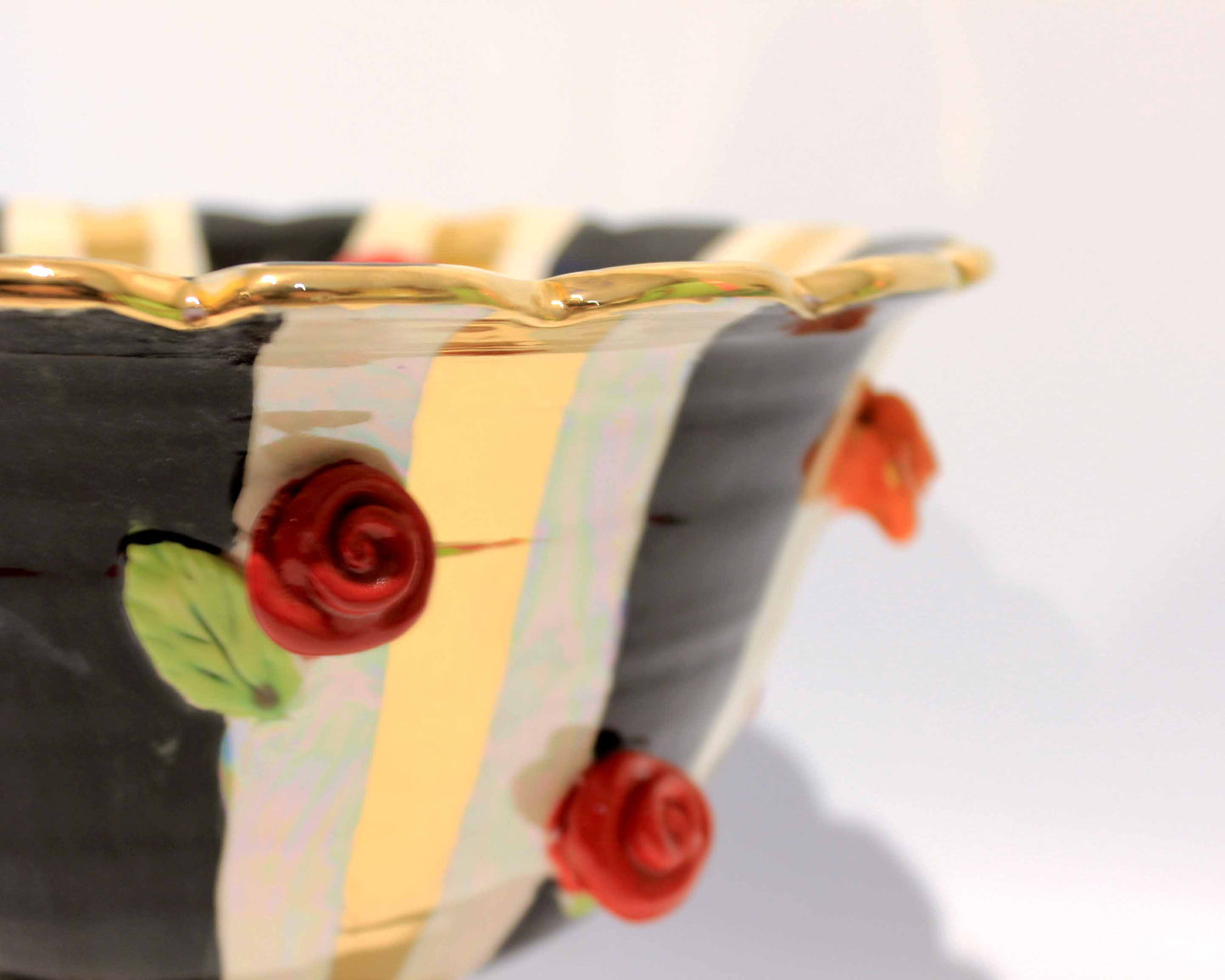 Rose Studded Punch Bowl Black White and Gold