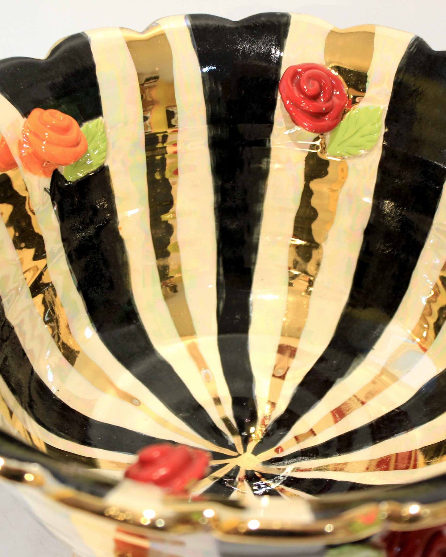 Rose Studded Punch Bowl Black White and Gold