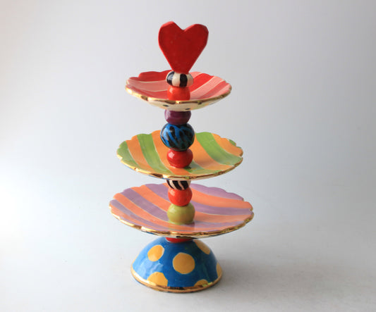 Three Tiered Jewellery Tray with Red Heart