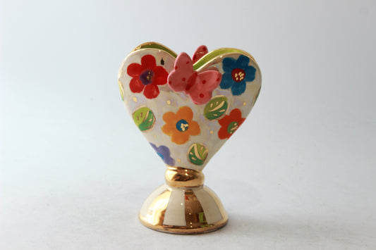 Baby Heart Vase with Butterflies and Daisies