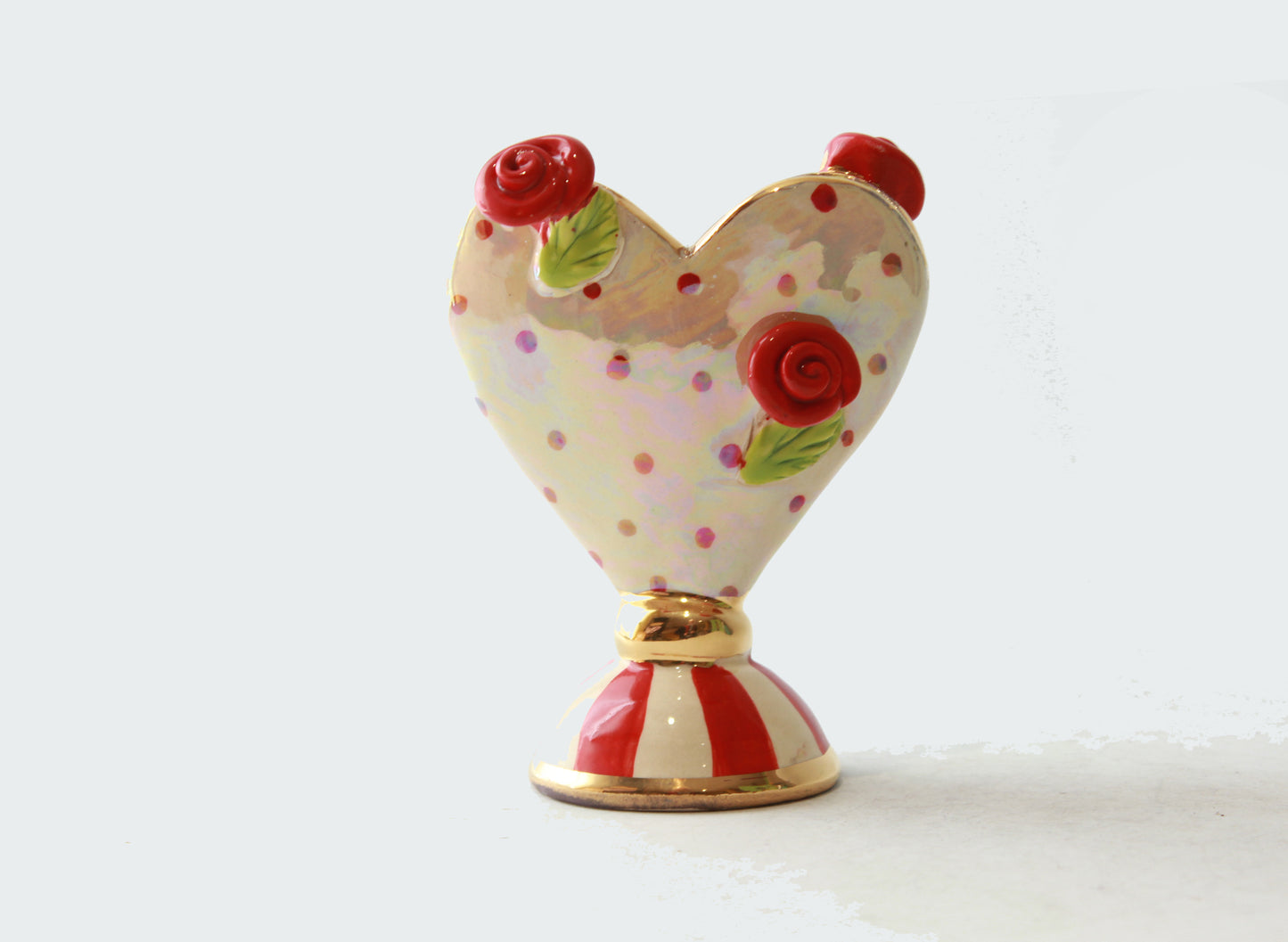 Baby Heart Vase Rose Studded Red Dots and Stripes