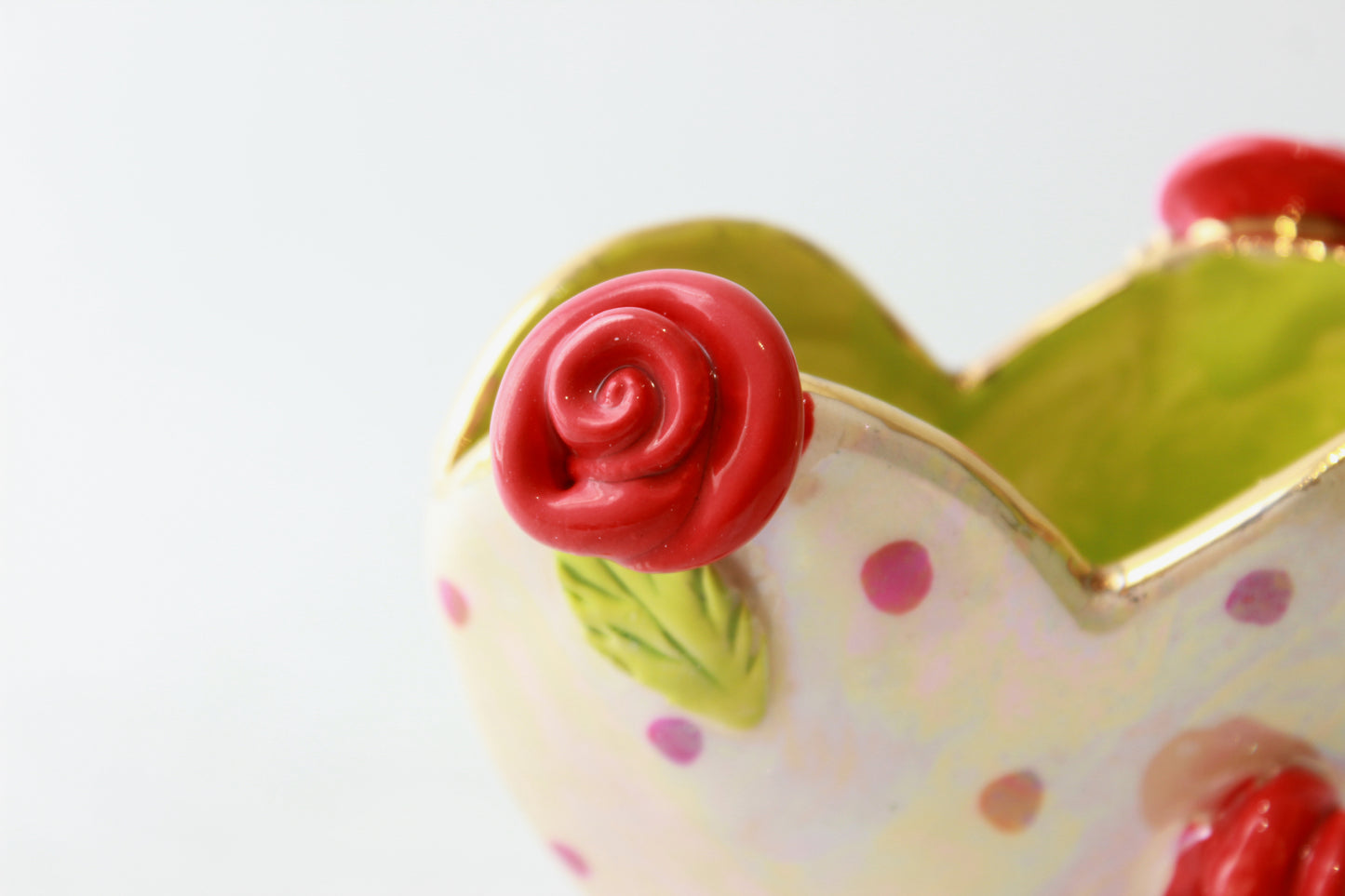 Baby Heart Vase Rose Studded Red Dots and Stripes