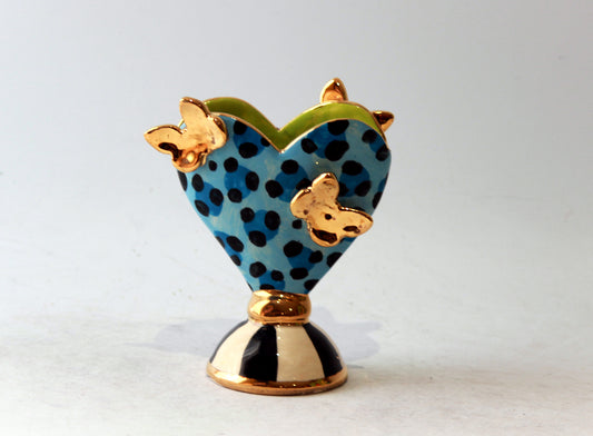 Butterfly Studded Baby Heart Vase Blue Leopard