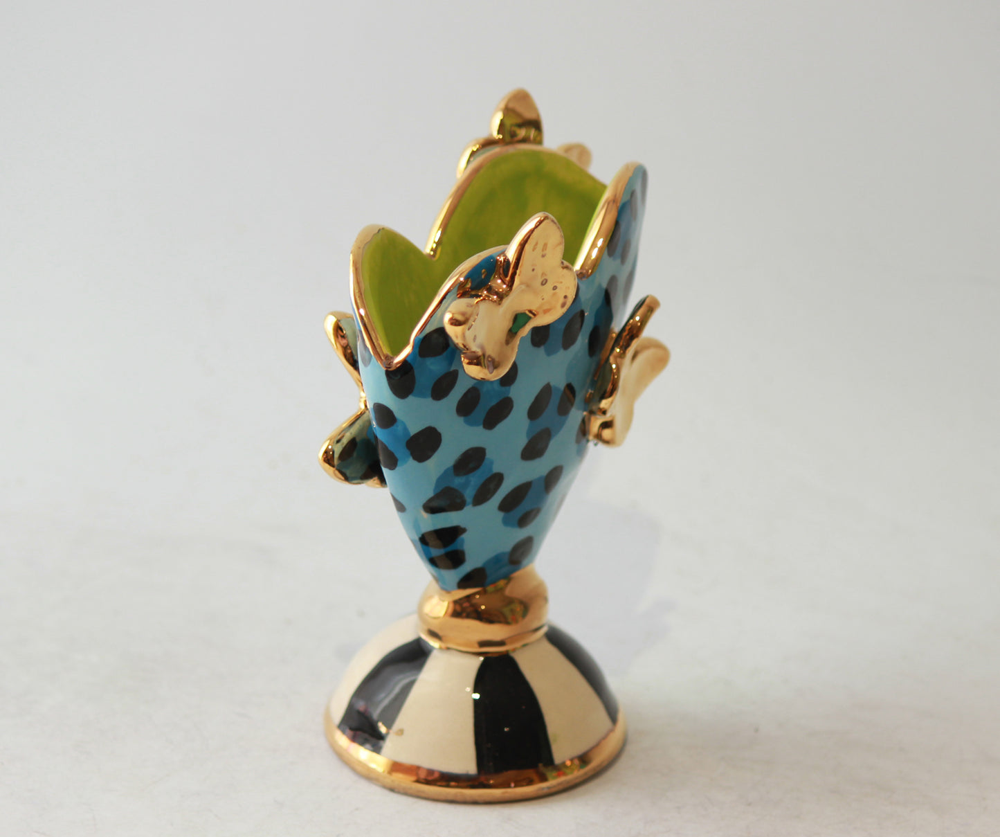 Butterfly Studded Baby Heart Vase Blue Leopard