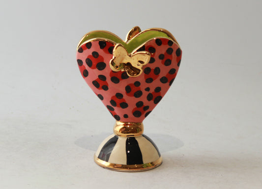 Butterfly Studded Baby Heart Vase Pink Leopard