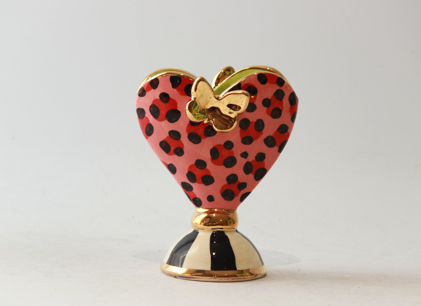 Butterfly Studded Baby Heart Vase Pink Leopard