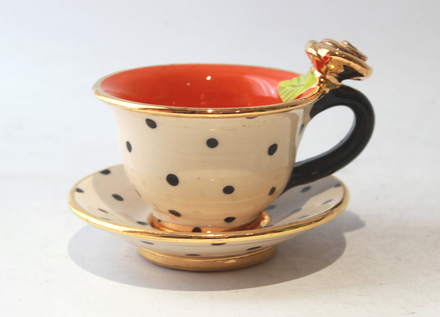 Baby Cup and Saucer Rose Handled Polka Dot