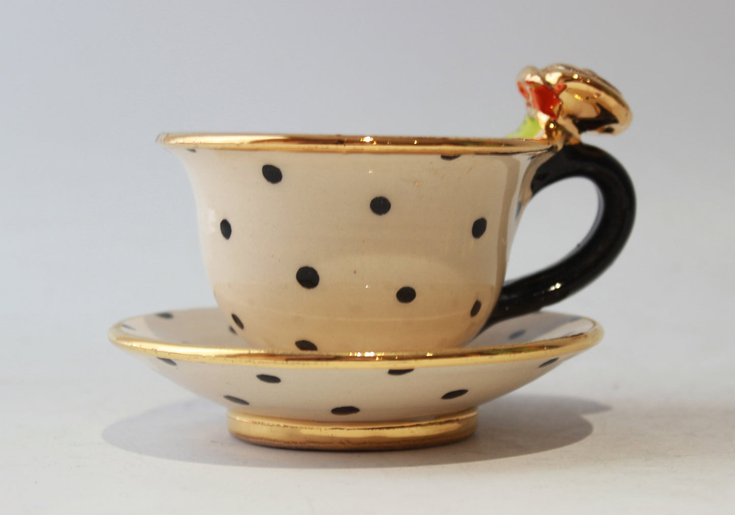 Baby Cup and Saucer Rose Handled Polka Dot