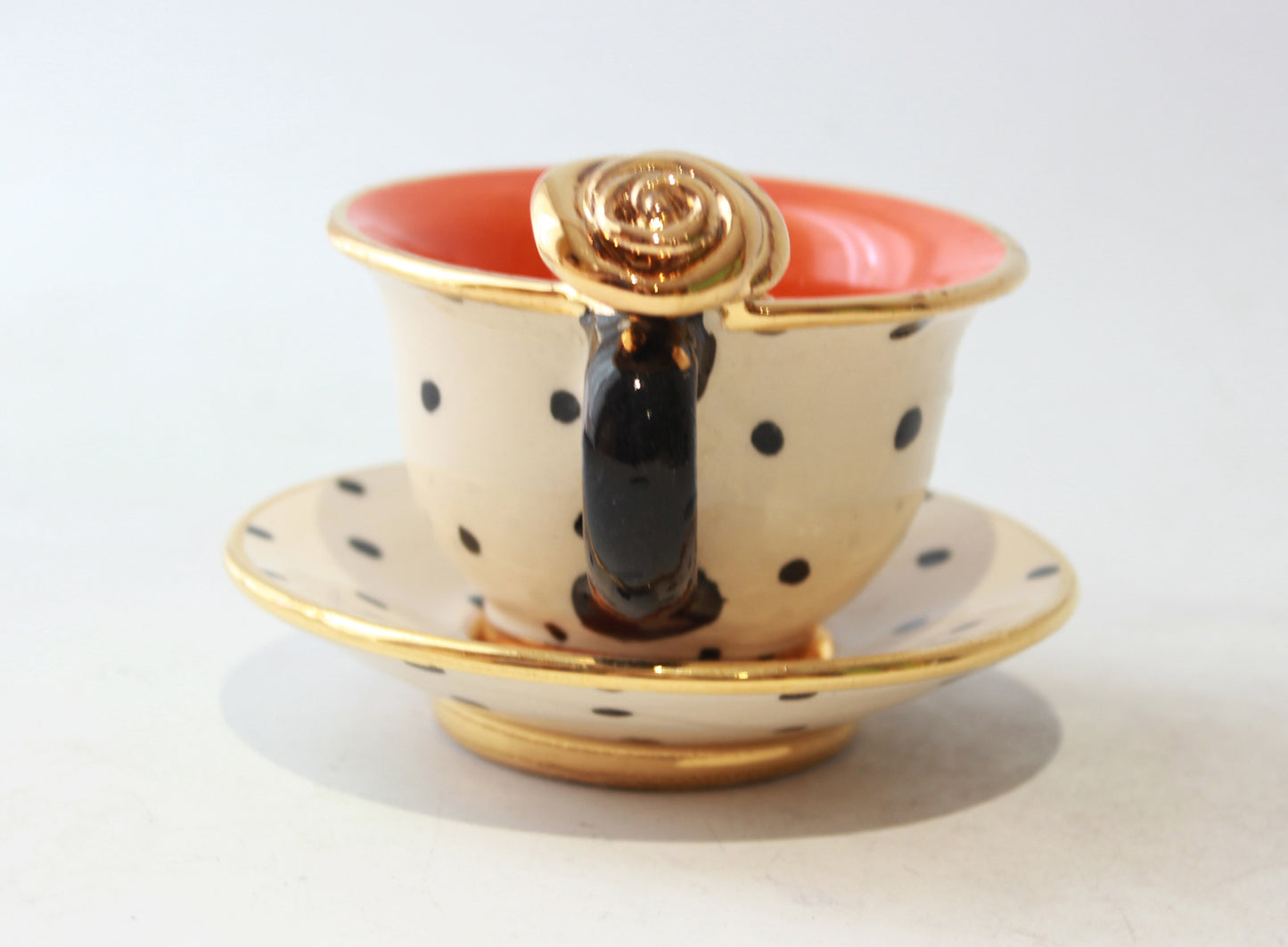 Baby Cup and Saucer Rose Handled Polka Dot