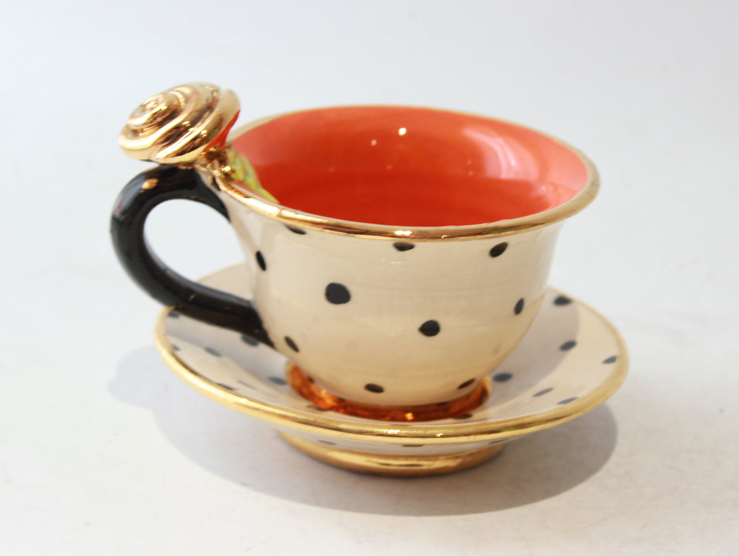 Baby Cup and Saucer Rose Handled Polka Dot