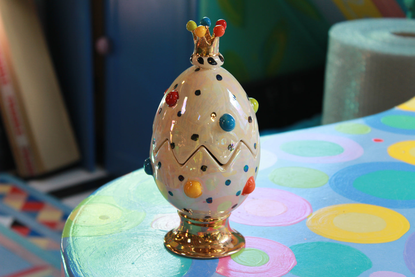 Bobble Studded Easter Egg with Crown Polka Dots