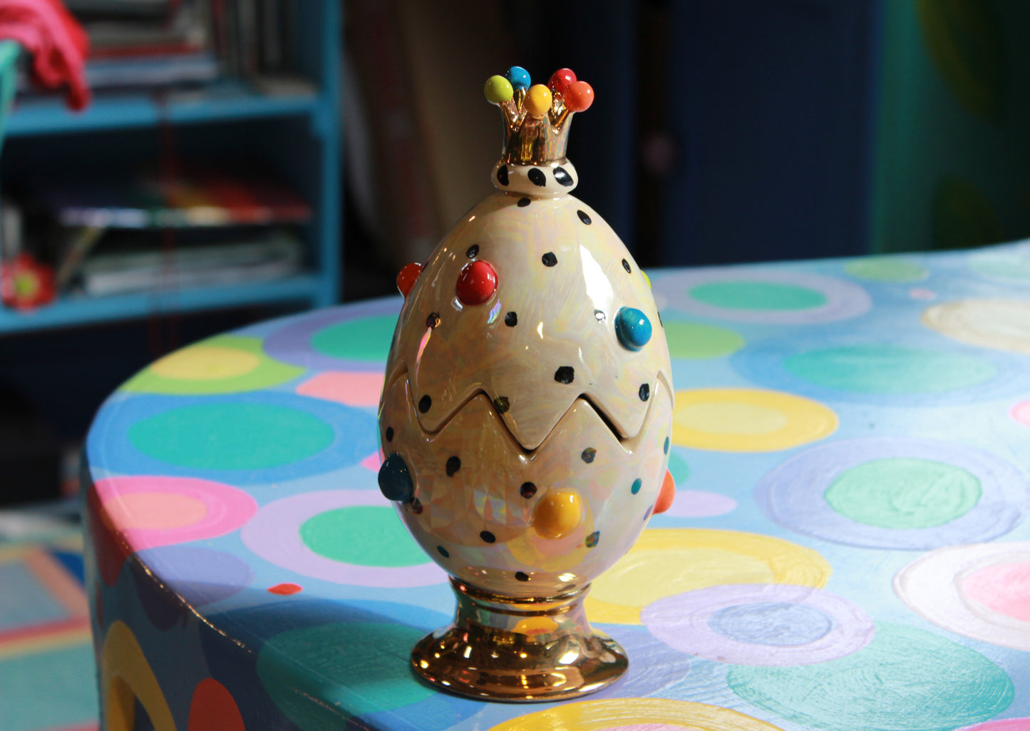 Bobble Studded Easter Egg with Crown Polka Dots