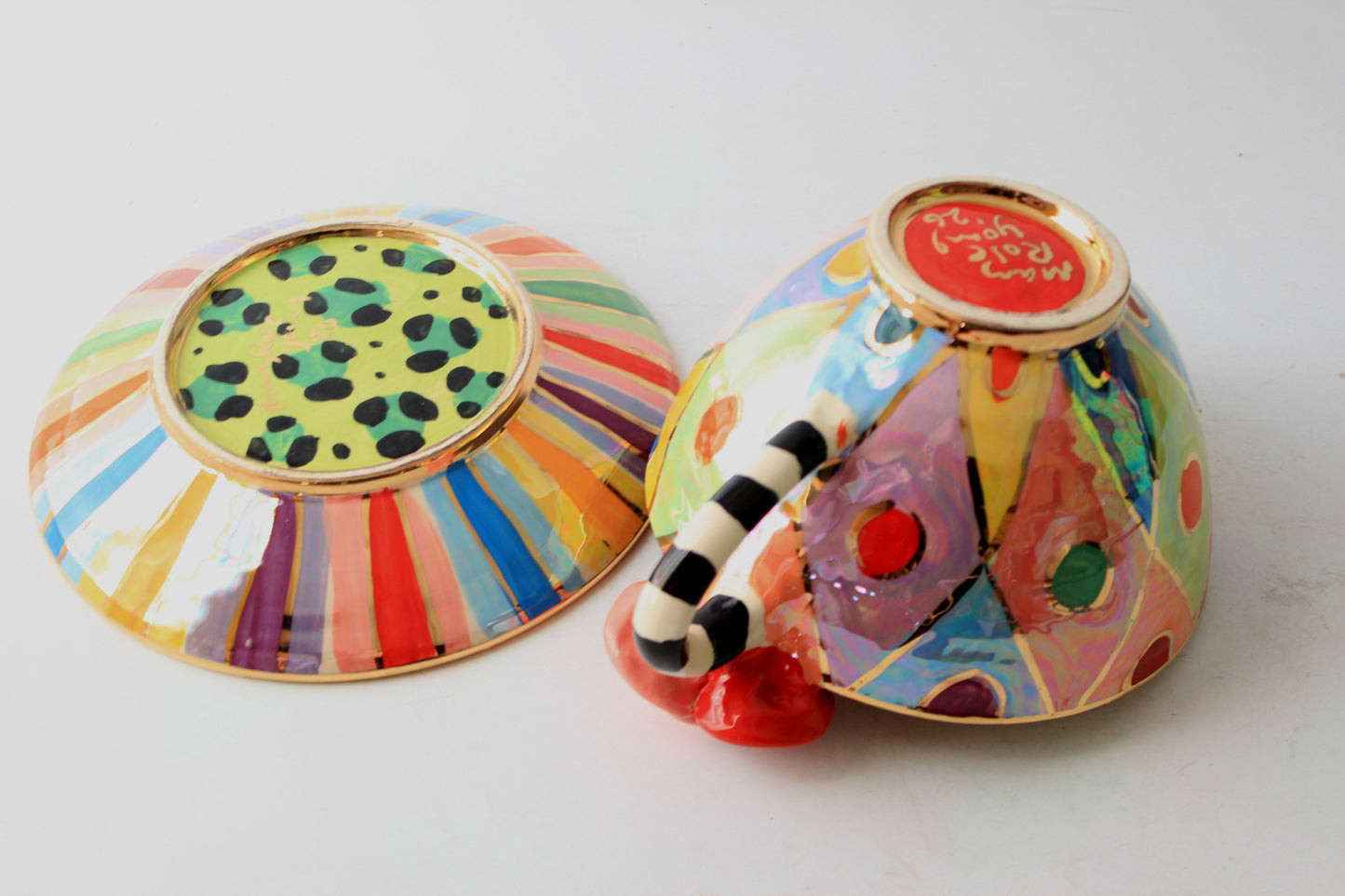 Rose Handled Breakfast Cup and Saucer with Mixed Designs #1