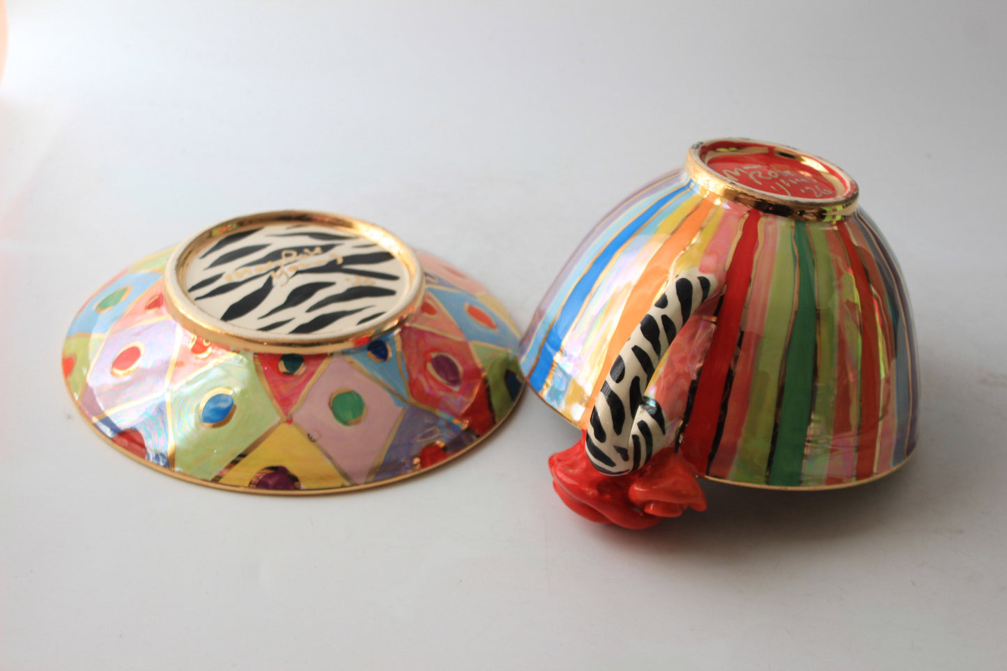 Rose Handled Breakfast Cup and Saucer with Mixed Designs #2