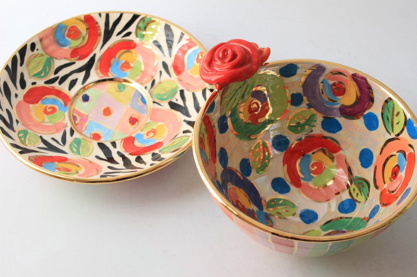 Rose Handled Breakfast Cup and Saucer with Mixed Designs #2