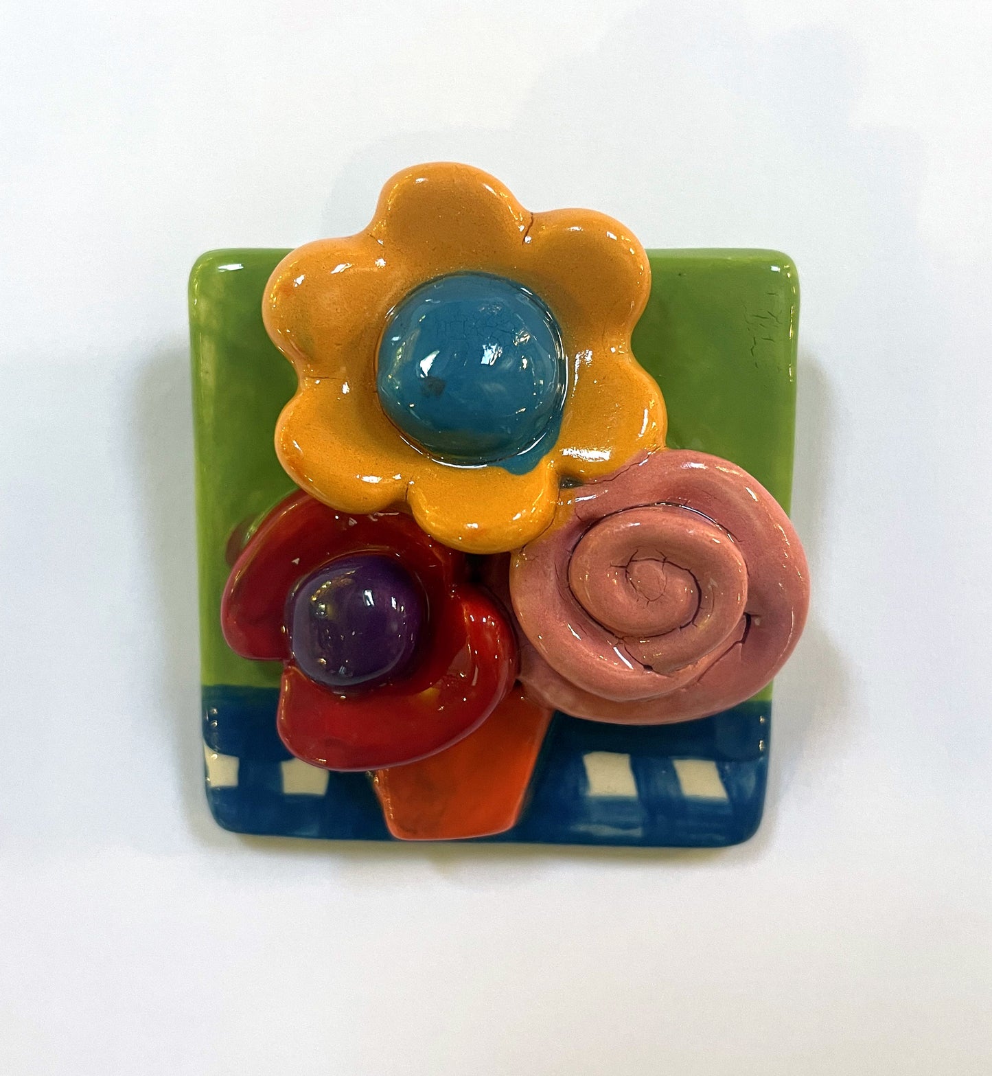 Brooch with Green and Blue Background