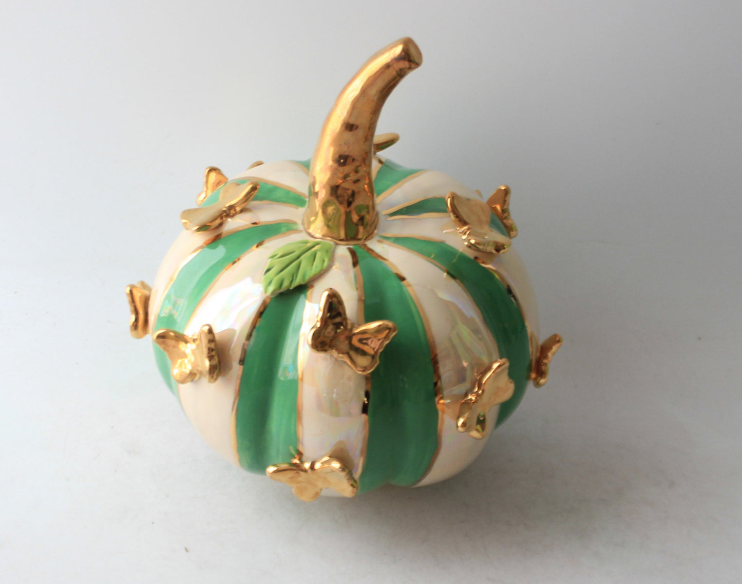 Large Butterfly Studded Pumpkin Green and White Stripe