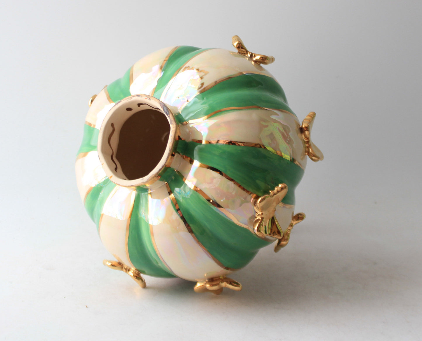 Large Butterfly Studded Pumpkin Green and White Stripe