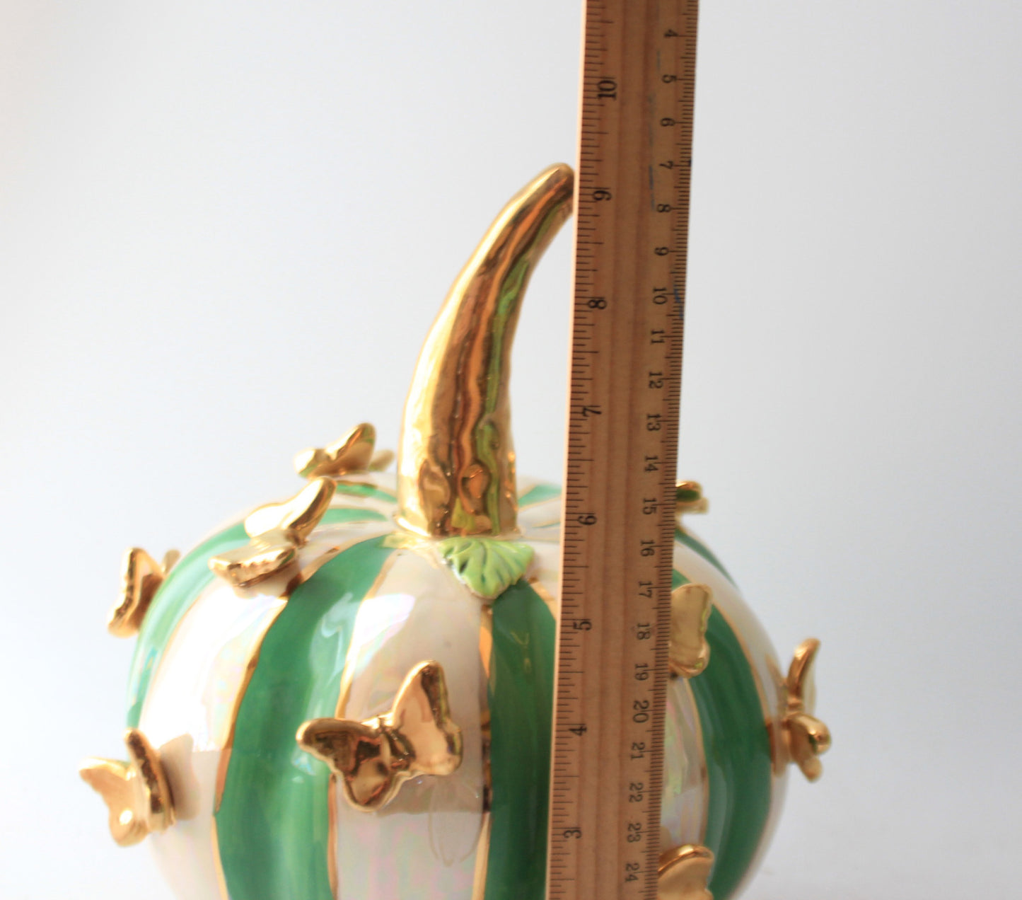 Large Butterfly Studded Pumpkin Green and White Stripe