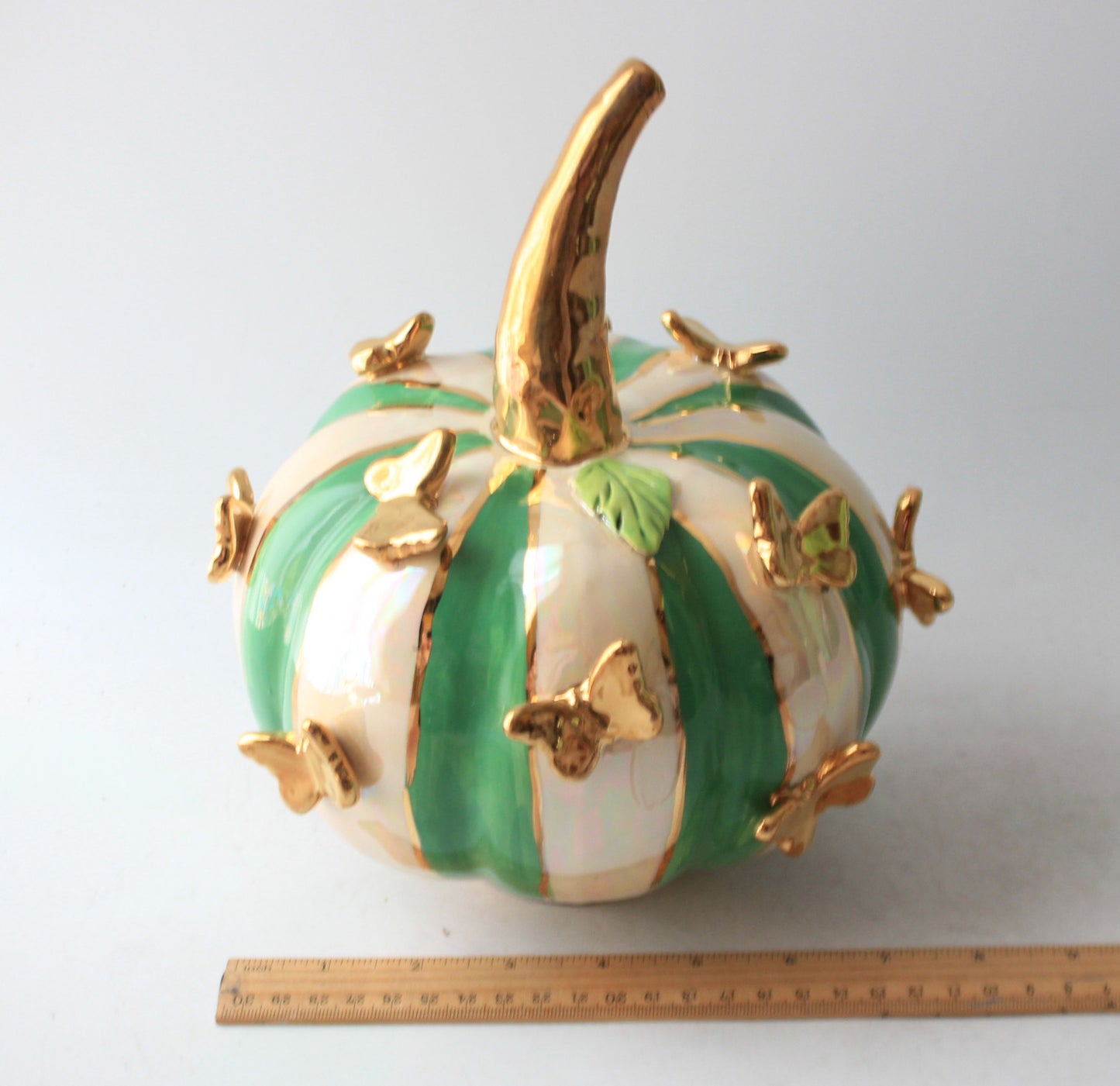 Large Butterfly Studded Pumpkin Green and White Stripe