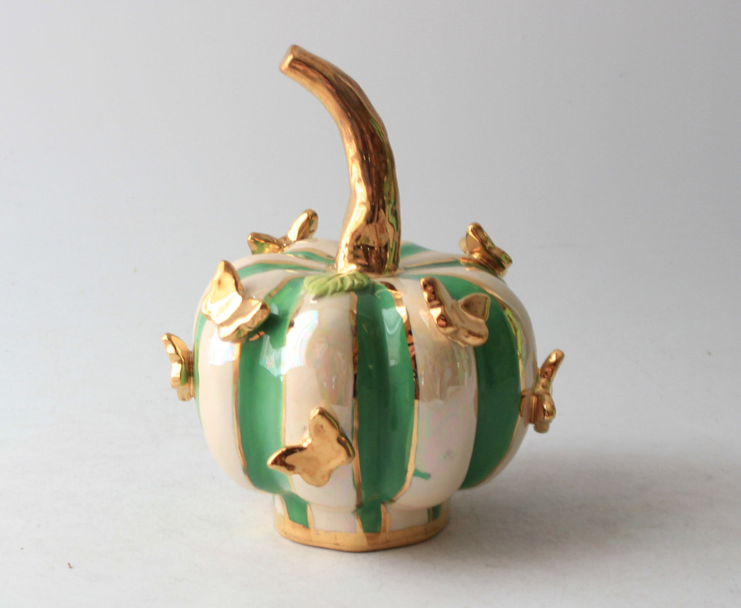 Small Butterfly Studded Pumpkin Green and White Stripe