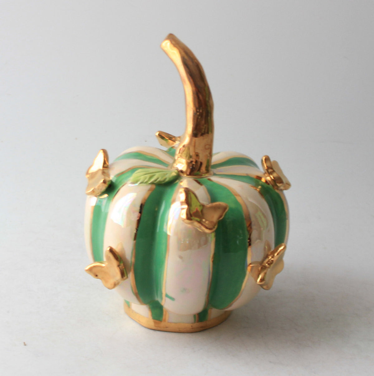 Small Butterfly Studded Pumpkin Green and White Stripe