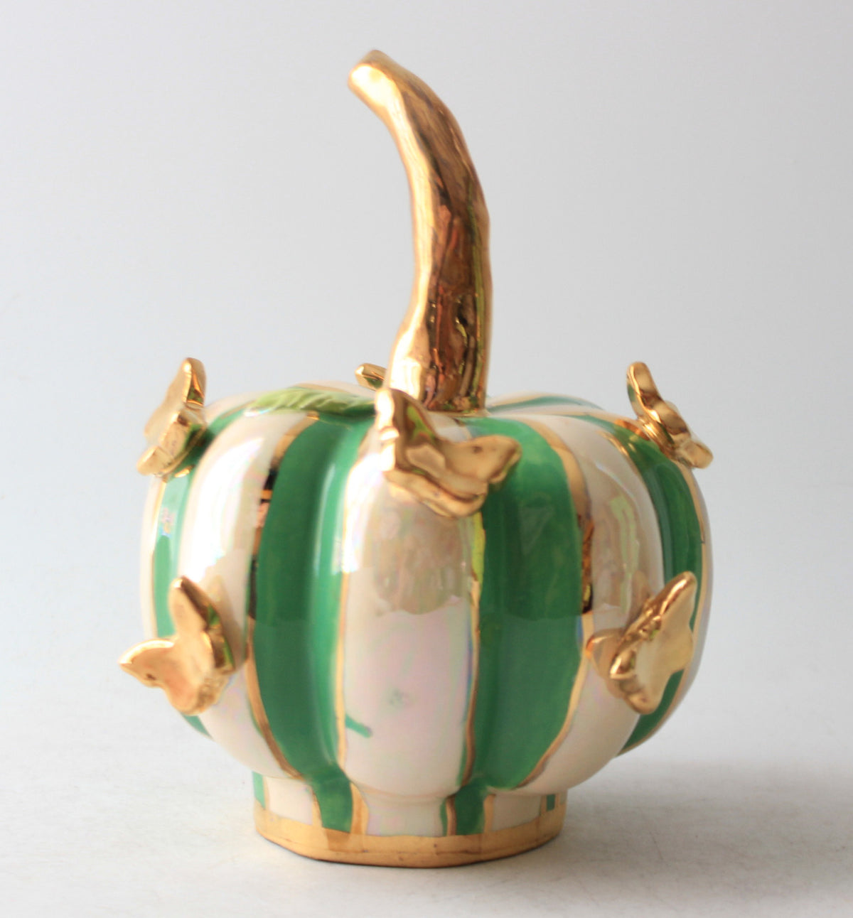 Small Butterfly Studded Pumpkin Green and White Stripe