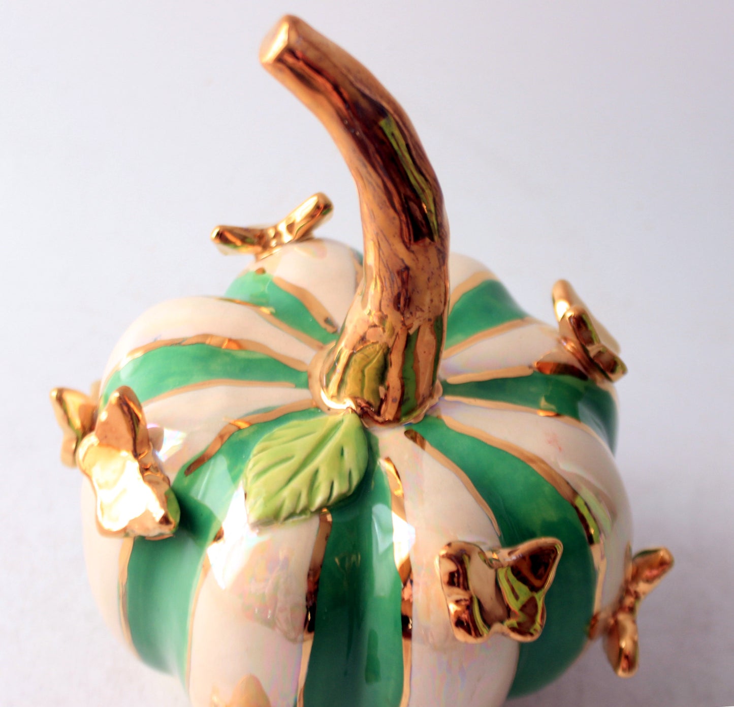 Small Butterfly Studded Pumpkin Green and White Stripe