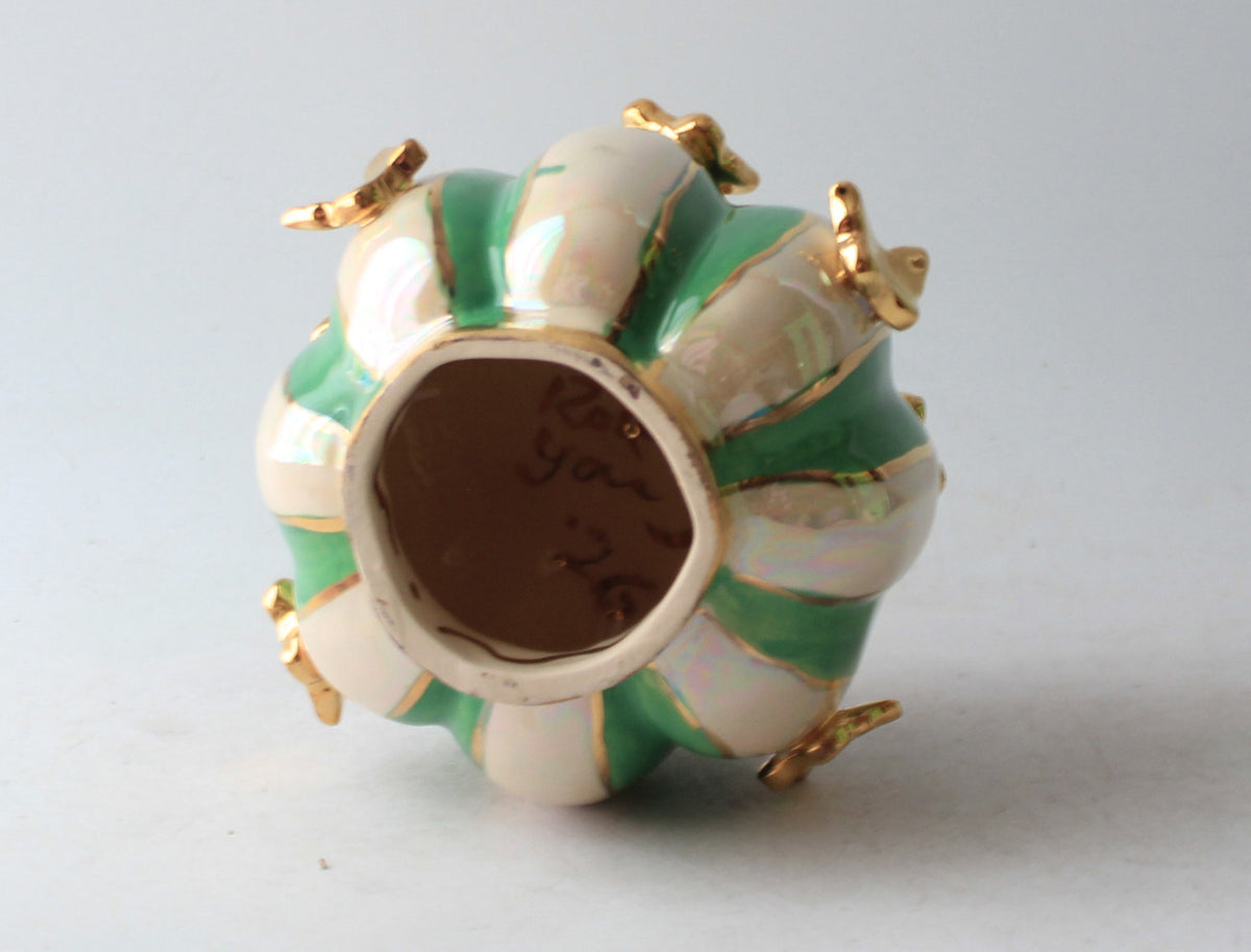 Small Butterfly Studded Pumpkin Green and White Stripe
