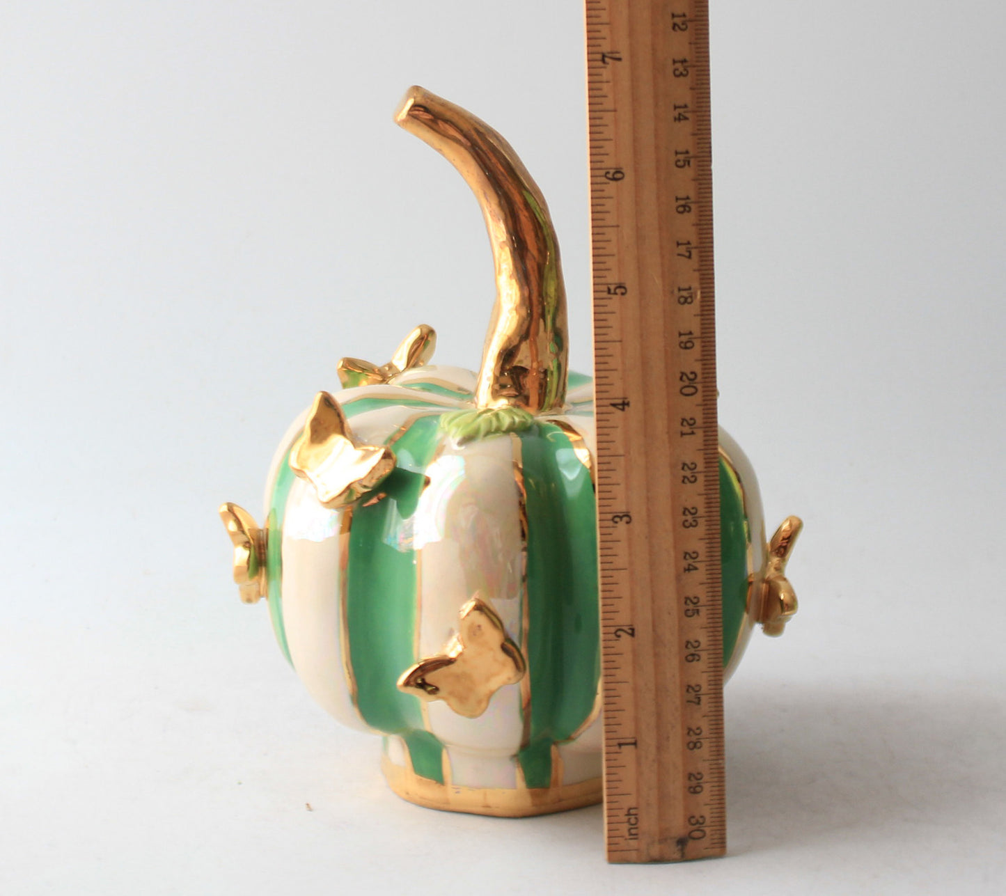 Small Butterfly Studded Pumpkin Green and White Stripe