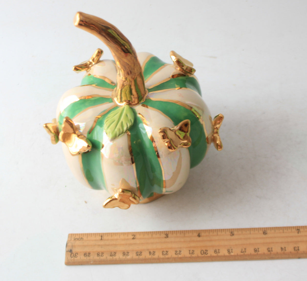 Small Butterfly Studded Pumpkin Green and White Stripe