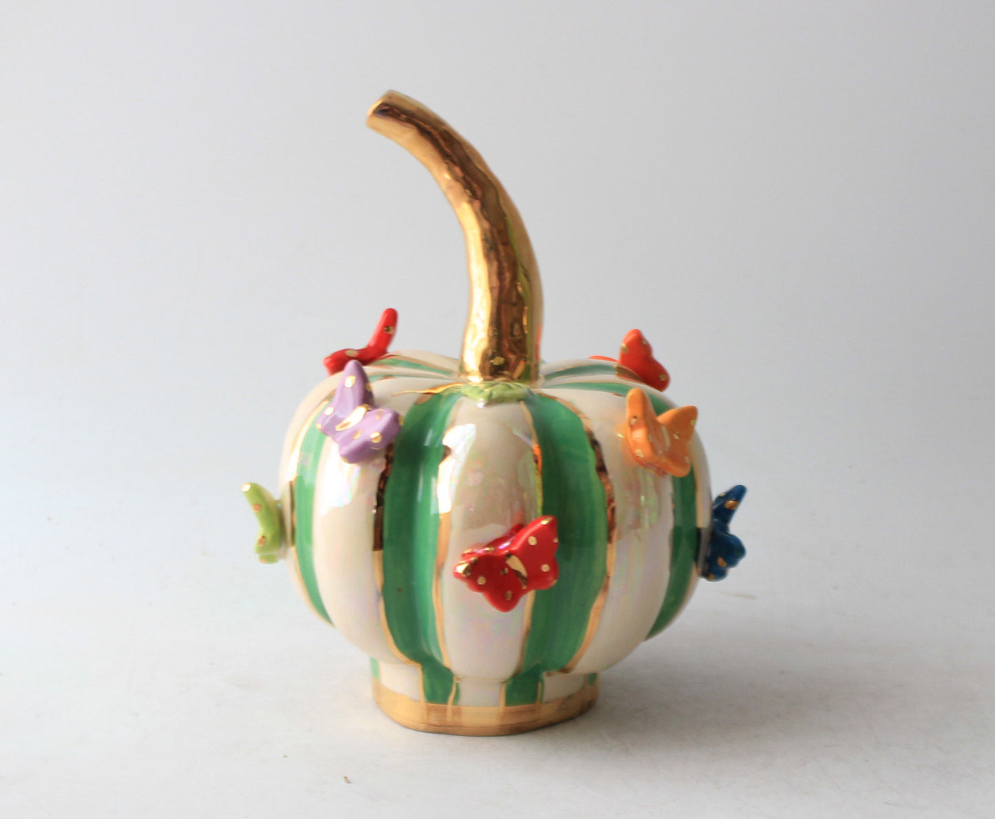 Small Butterfly Studded Pumpkin Green and White Stripe