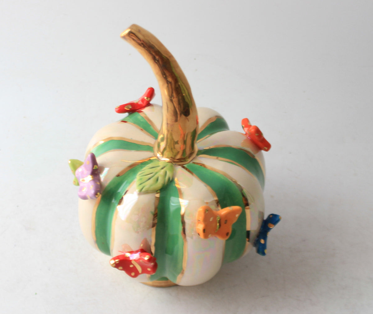 Small Butterfly Studded Pumpkin Green and White Stripe