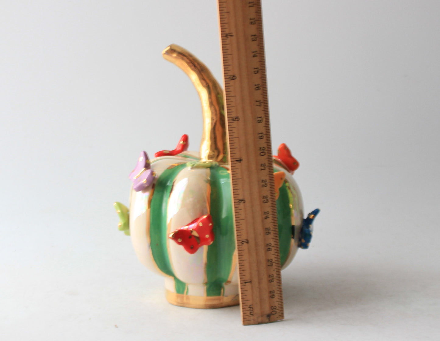 Small Butterfly Studded Pumpkin Green and White Stripe