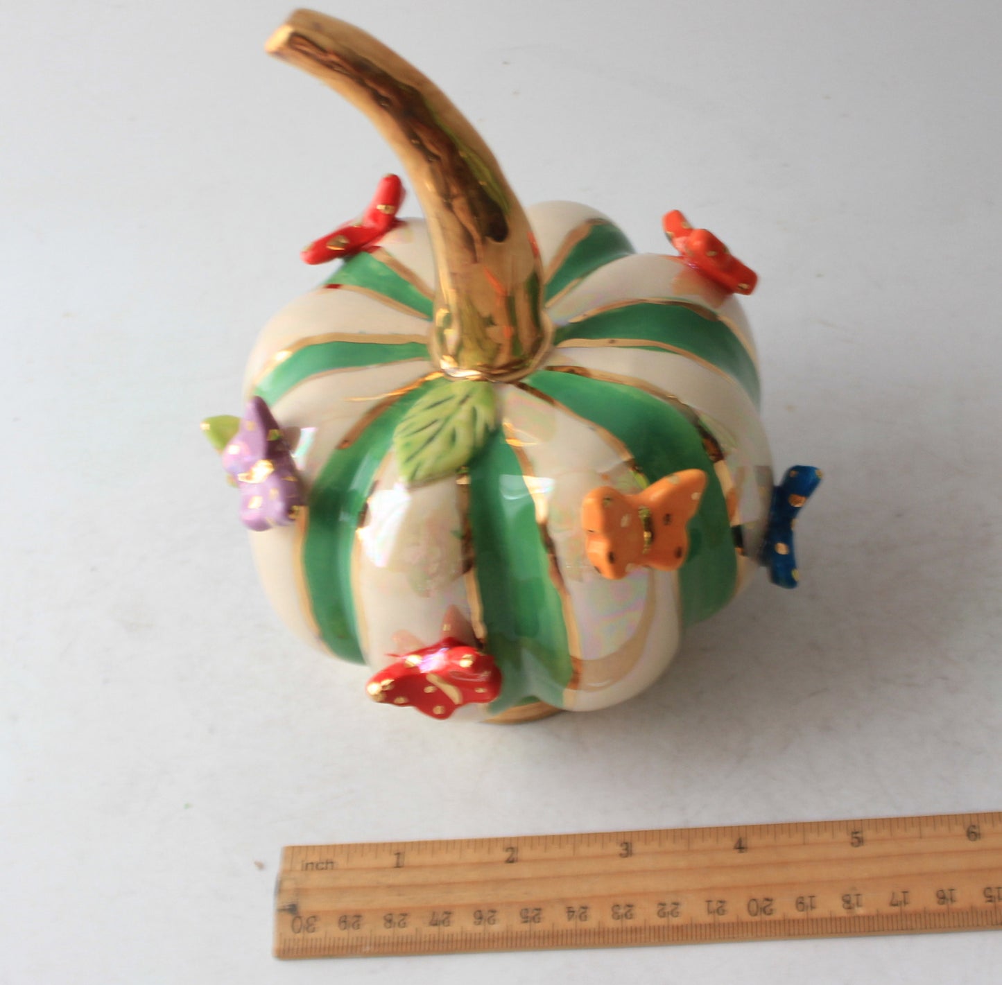 Small Butterfly Studded Pumpkin Green and White Stripe