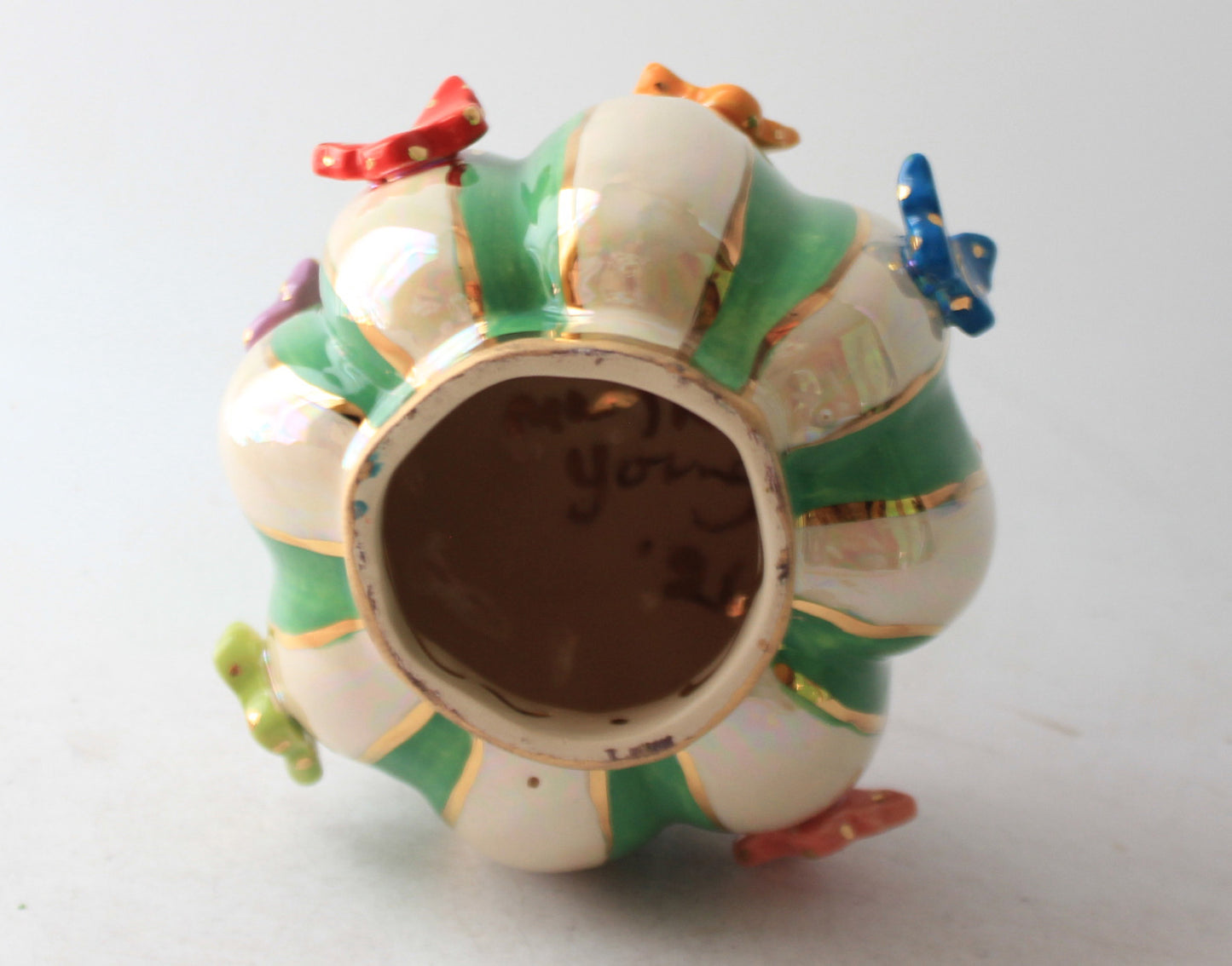 Small Butterfly Studded Pumpkin Green and White Stripe