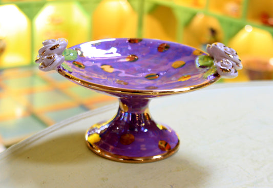 Cocktail Dish Iridescent Lilac with Gold Dots