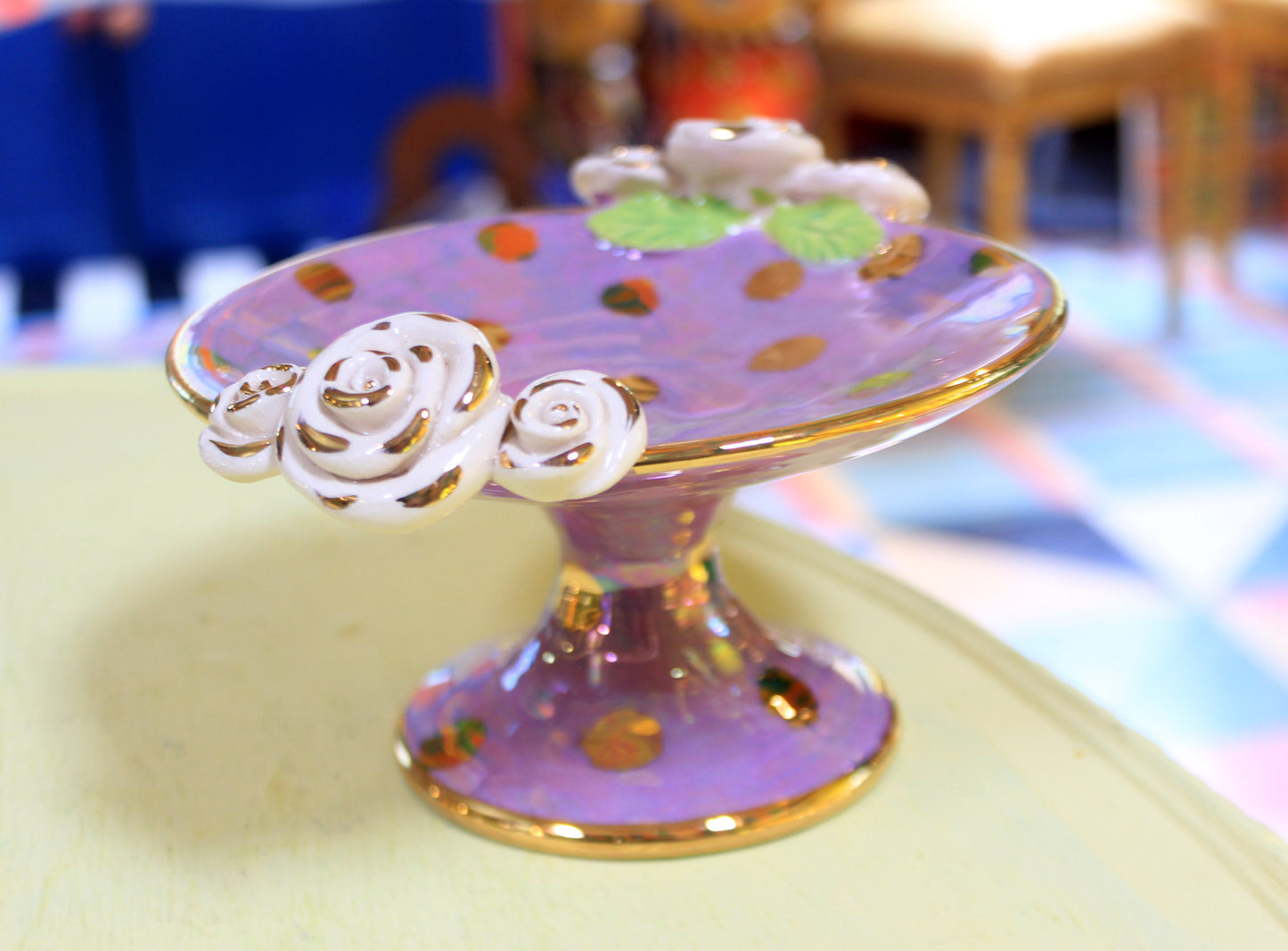 Cocktail Dish Iridescent Lilac with Gold Dots