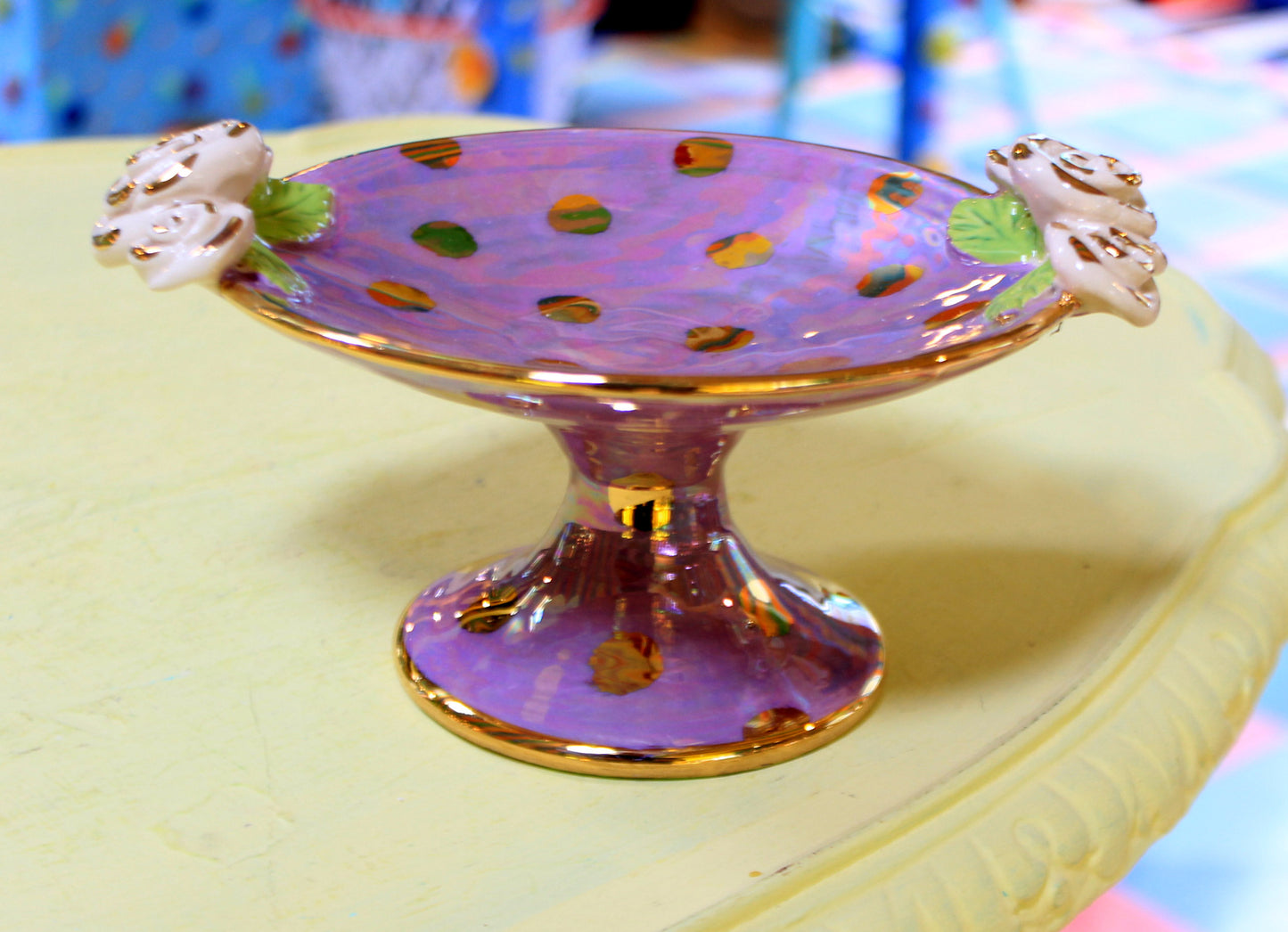 Cocktail Dish Iridescent Lilac with Gold Dots
