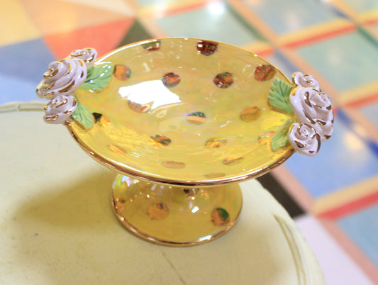 Cocktail Dish Iridescent Yellow with Gold Dots