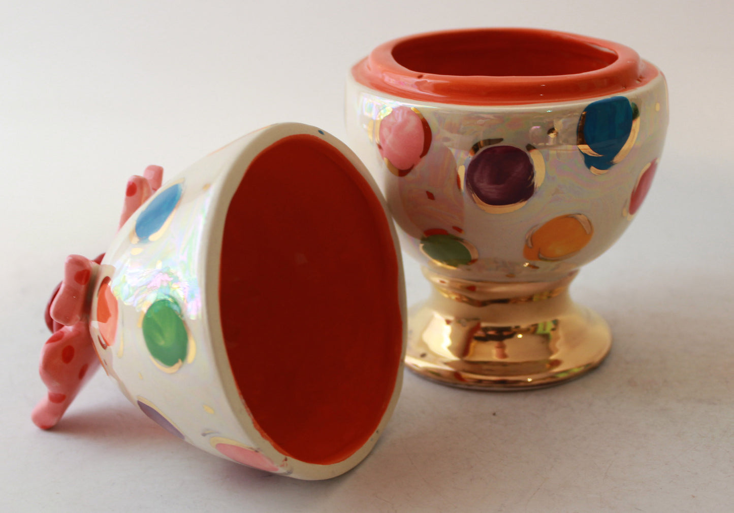 Easter Egg with Ribbony Bow and Rose in Coloured Dots