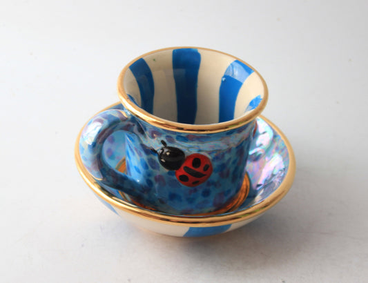 Ladybird Studded Demi Tasse and Saucer Blue Confetti